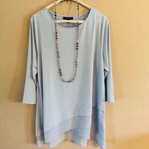 Alfani Sheer Crossover Hem Tunic Light Blue